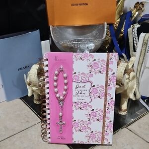 New Floral Rose "God Is Within Her" Journal with Pearl Rosary Accent